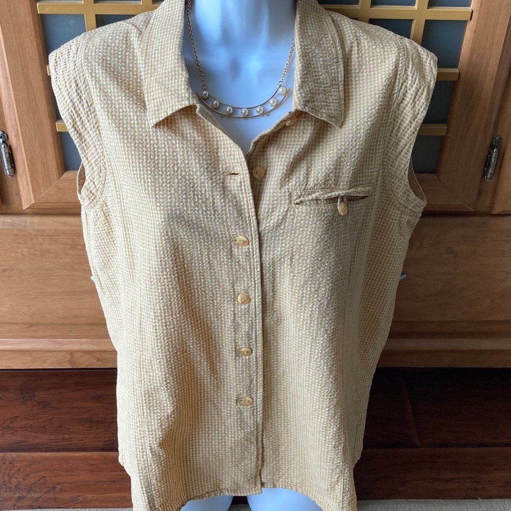 Vintage Woolrich Yellow White Gingham Check Sleeveless Blouse Large